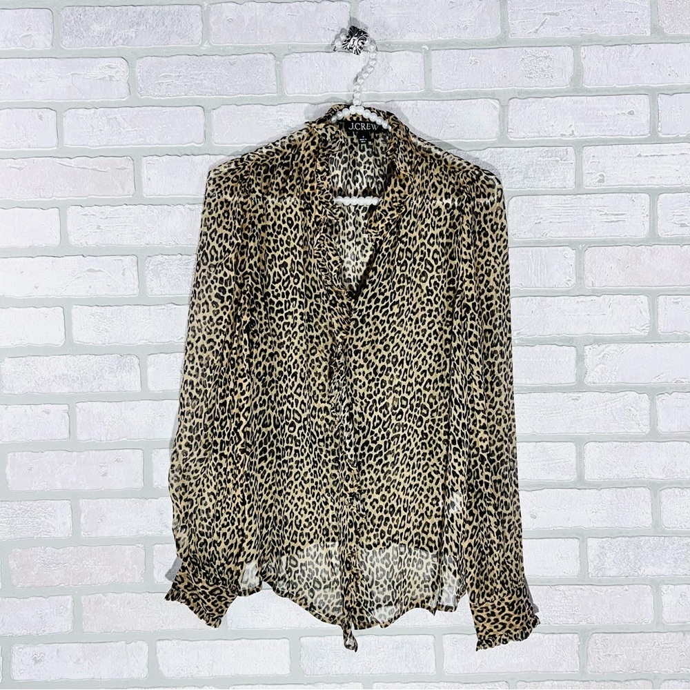 J. Crew Ruffle Button Down Leopard Print Crinkle … - image 6